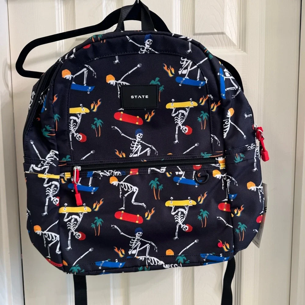 NWT STATE Kane Kids Double Pocket Backpack - Skeleton Skate